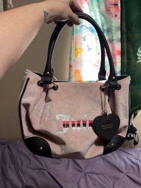 Juicy Couture Light Pink Suede Tote with Broen Trim & Heart Charm